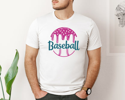brand:Bella Canvas|color:White|Baseball Ball Ice Cream Drip Graphic T-Shirt