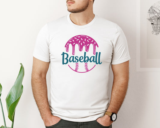 Baseball Ball Ice Cream Drip Graphic T-Shirt