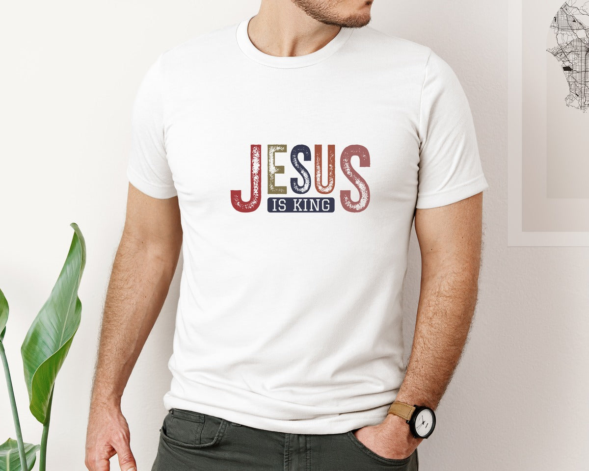 brand:Bella Canvas|color:White|Jesus Is King Christian Religious Graphic T-Shirt