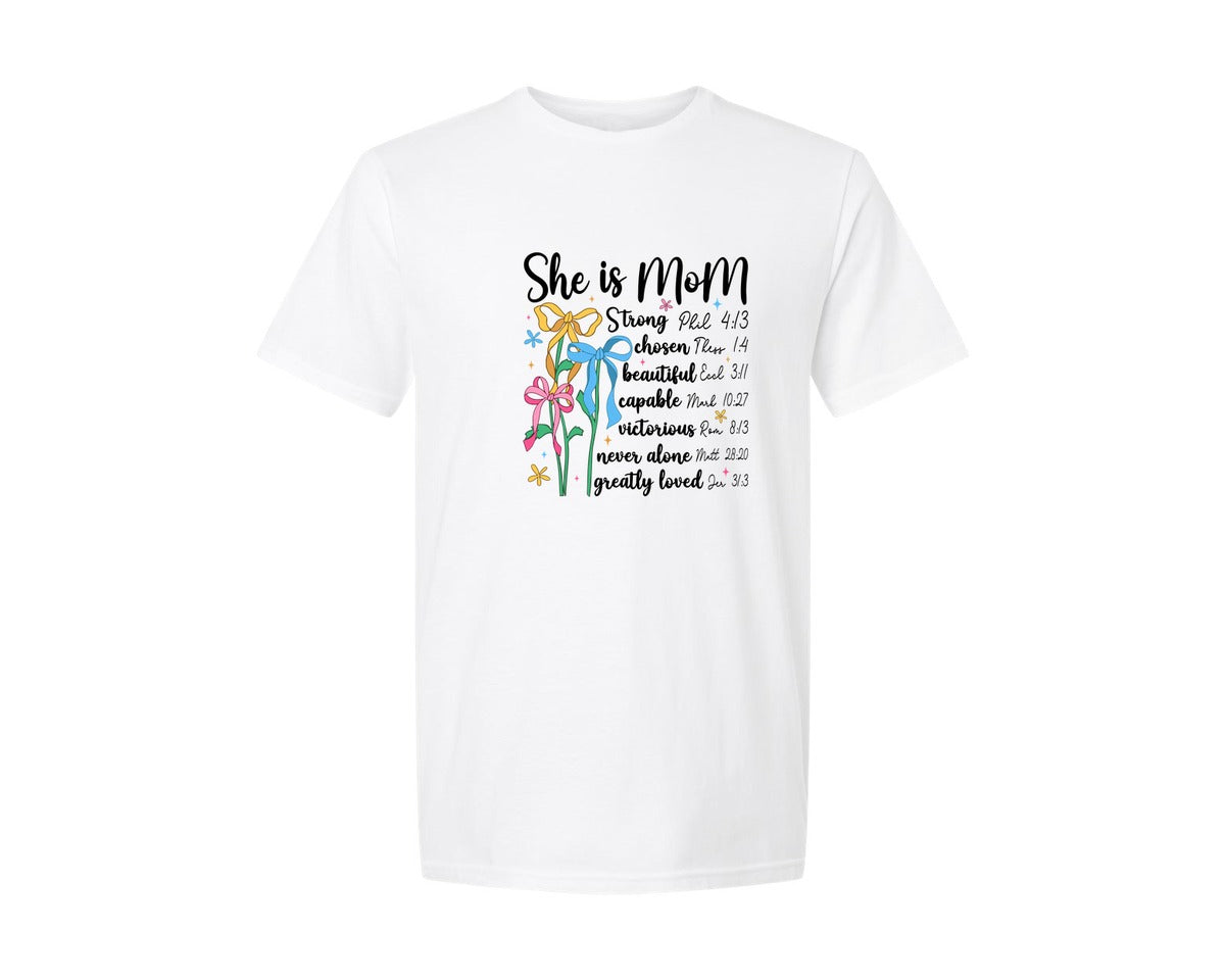 brand:Generic|color:White|She Is Mom Bible Verse Graphic T-Shirt