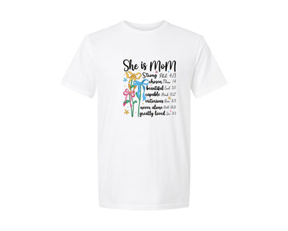 brand:Generic|color:White|She Is Mom Bible Verse Graphic T-Shirt