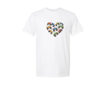 brand:Generic|color:White|Monster Truck Heart Valentine Graphic T-Shirt
