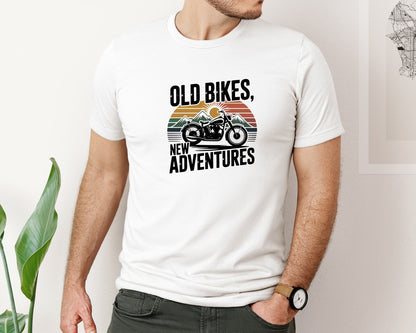 brand:Bella Canvas|color:White|Retro Vintage Old Bikes New Adventures Graphic T-Shirt