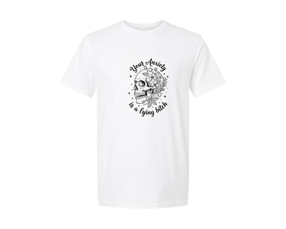 brand:Generic|color:White|Your Anxiety Is A Lying Anxiety Graphic T-Shirt