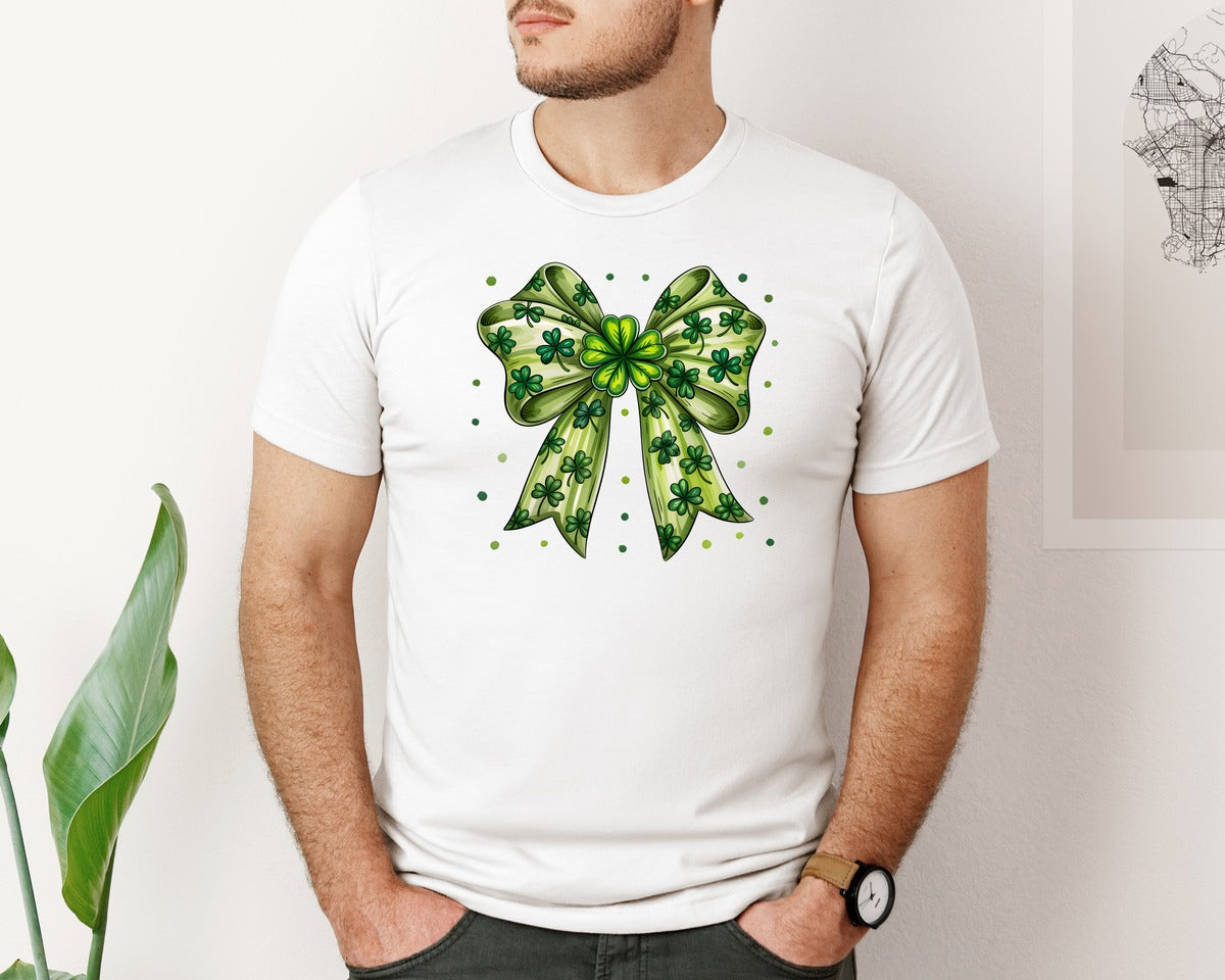 brand:Bella Canvas|color:White|Coquette Patricks Day Bow 5 Graphic T-Shirt
