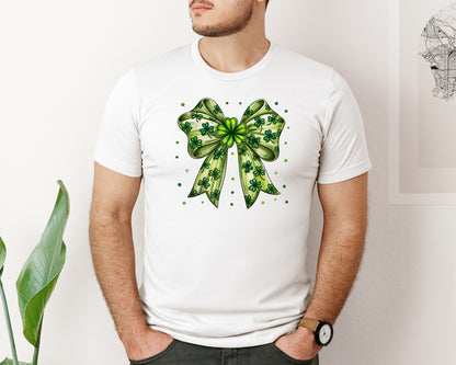 brand:Bella Canvas|color:White|Coquette Patricks Day Bow 5 Graphic T-Shirt