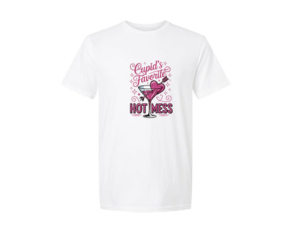 brand:Generic|color:White|Cupids Hot Mess Glitter Valentines Graphic T-Shirt