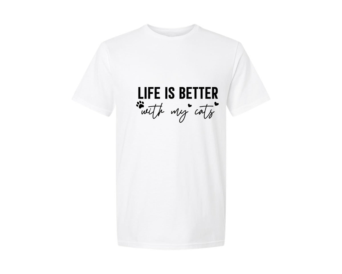 brand:Generic|color:White|Life Is Better With My Cats Cat Mom 2 Graphic T-Shirt