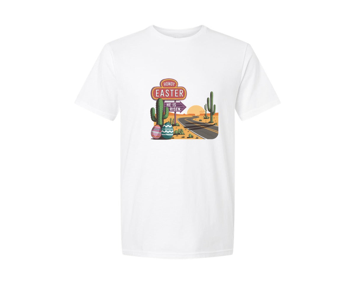 brand:Generic|color:White|Howdy Easter Western Desert Easter 3 Graphic T-Shirt