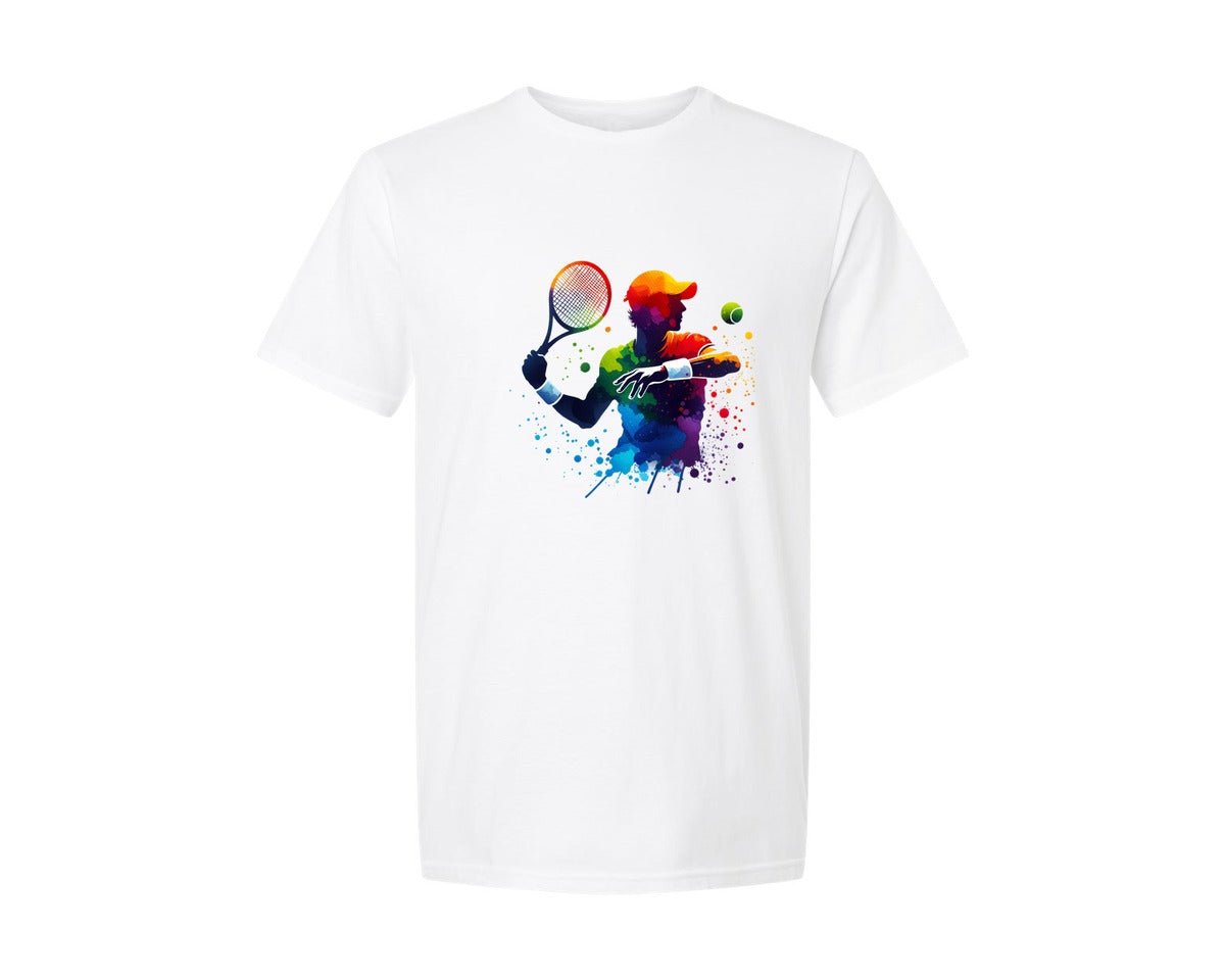 brand:Generic|color:White|Colorful Sport Tennis Player Graphic T-Shirt