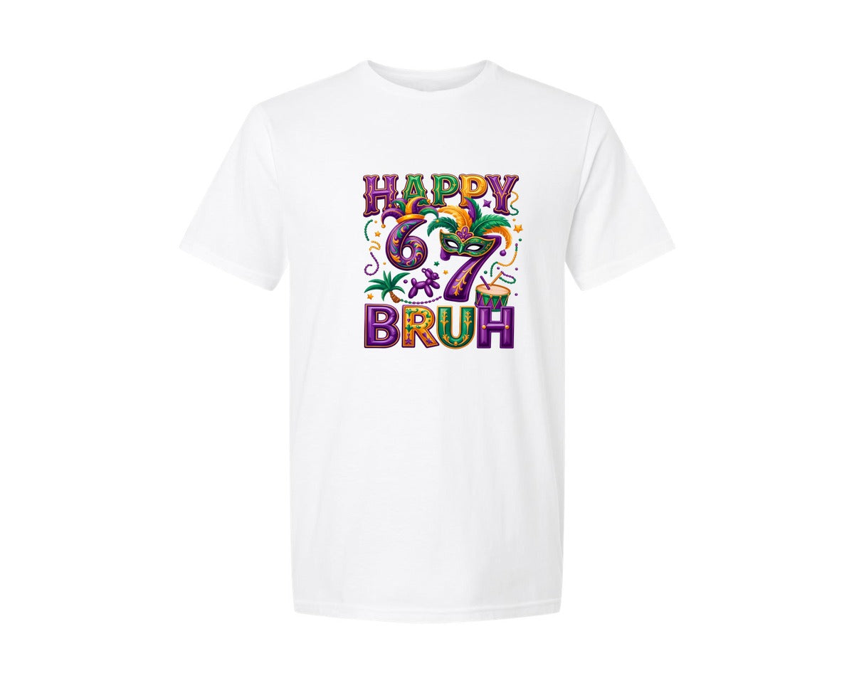brand:Generic|color:White|Happy 67Th Birthday Mardi Gras Graphic T-Shirt