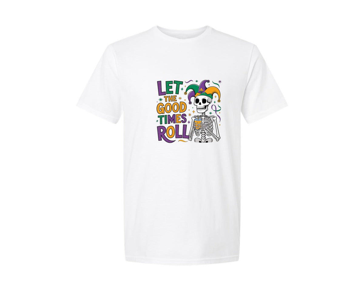 brand:Generic|color:White|Let The Good Times Roll Mardi Gras 2 Graphic T-Shirt