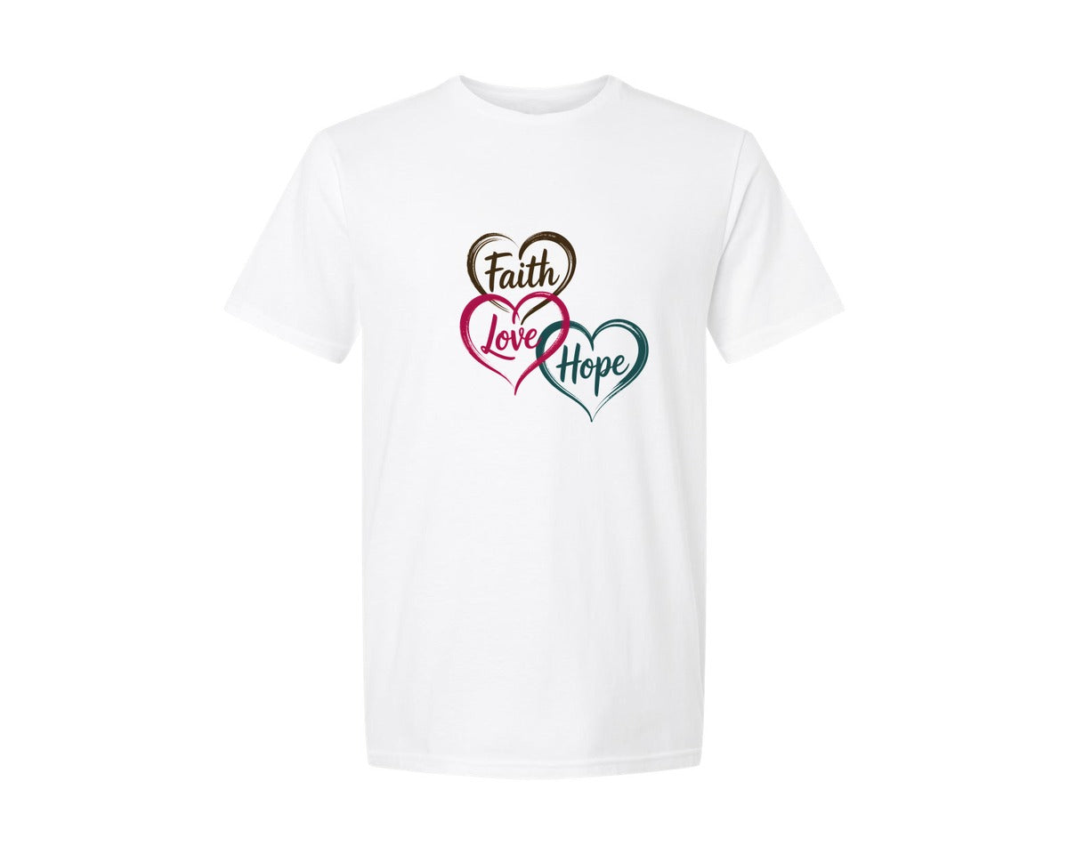 brand:Generic|color:White|Faith Love Hope Christian Heart Graphic T-Shirt