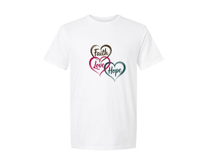 brand:Generic|color:White|Faith Love Hope Christian Heart Graphic T-Shirt