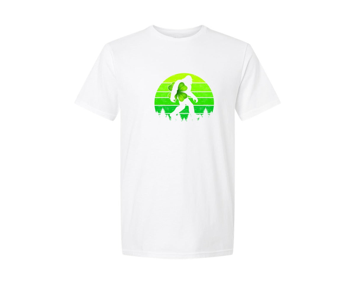 brand:Generic|color:White|Lucky Shamrock Sasquatch Irish Bigfoot Graphic T-Shirt