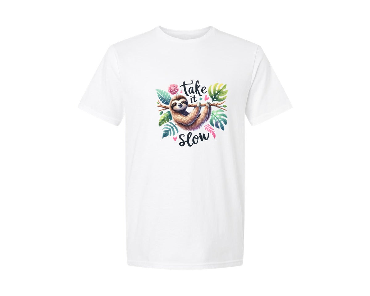 brand:Generic|color:White|Funny Sloth Take It Slow Graphic T-Shirt