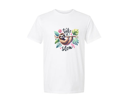 brand:Generic|color:White|Funny Sloth Take It Slow Graphic T-Shirt