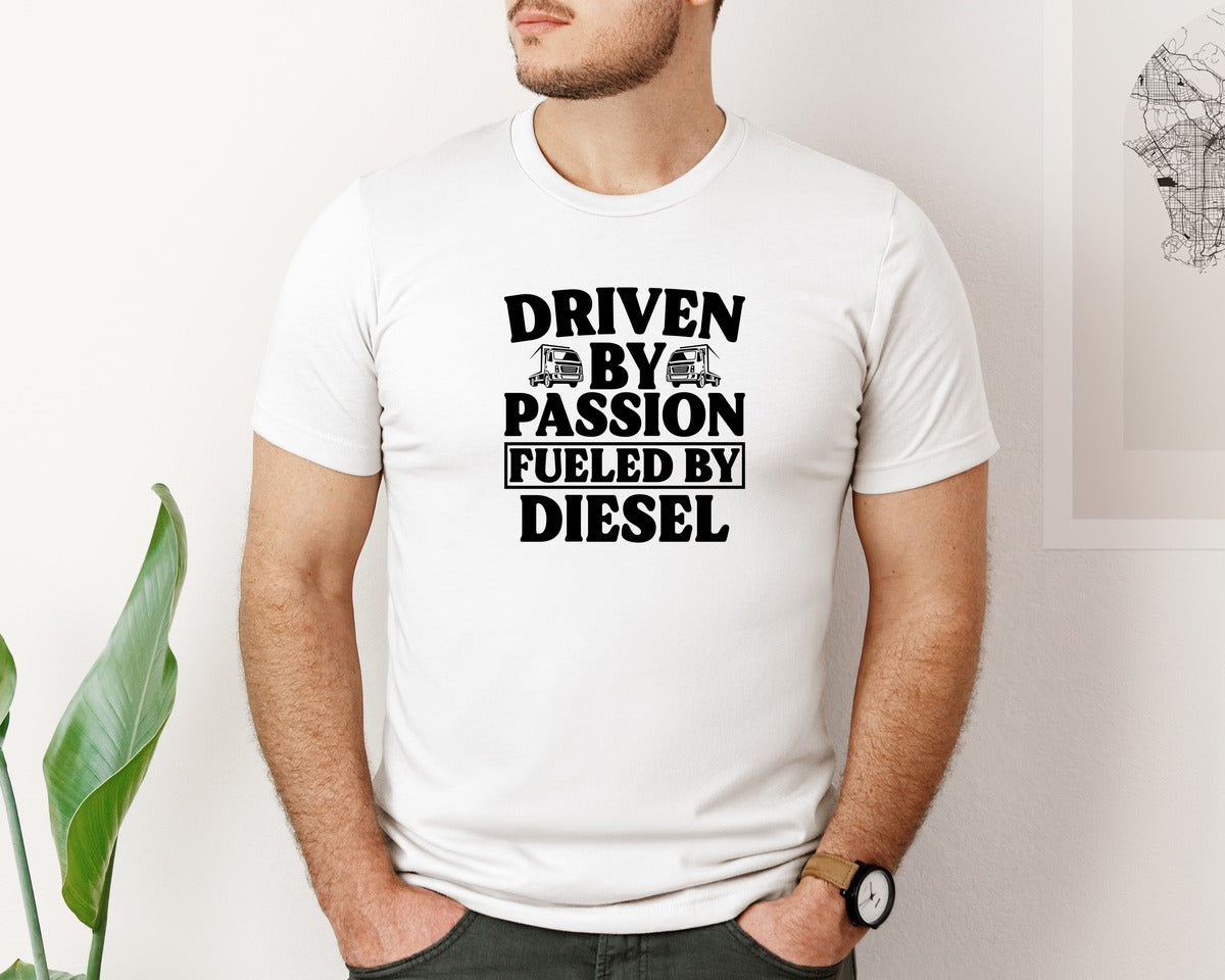 brand:Bella Canvas|color:White|Truck Driver Designs Trucker Graphic T-Shirt
