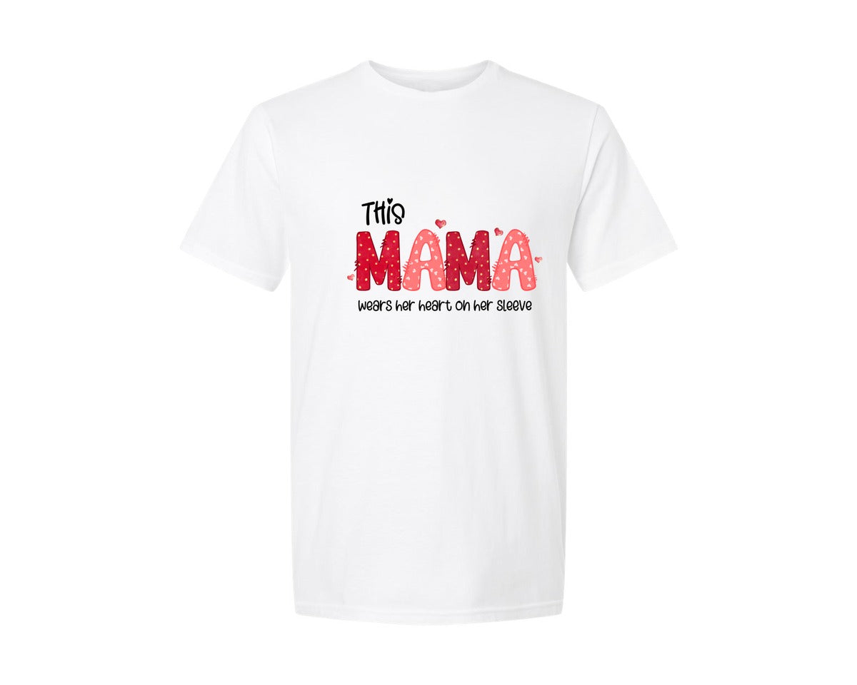 brand:Generic|color:White|This Mama Wears Her Heart On Her Sleeve 55 Graphic T-Shirt
