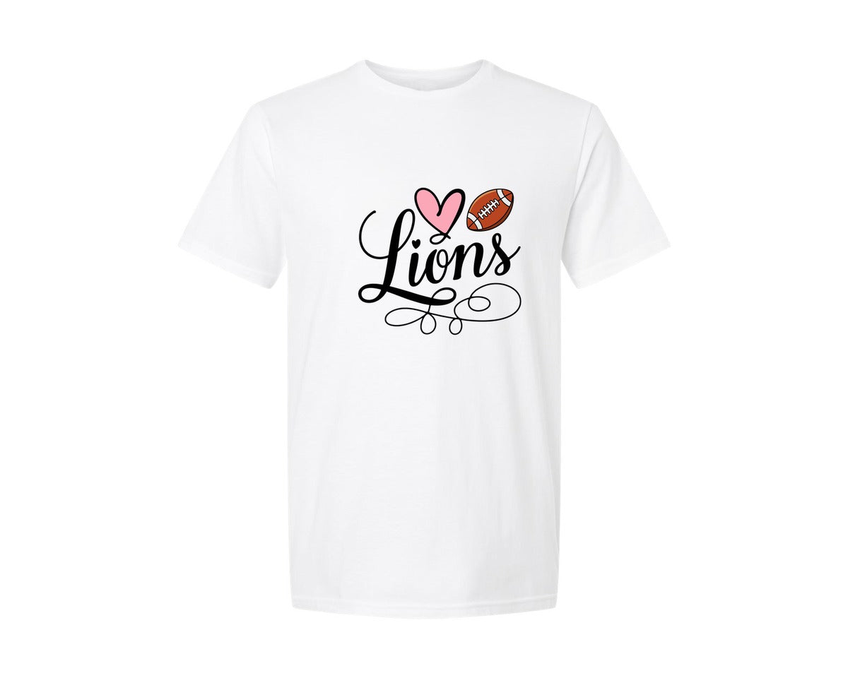 brand:Generic|color:White|Lions Football Mascot Pink Heart Graphic T-Shirt