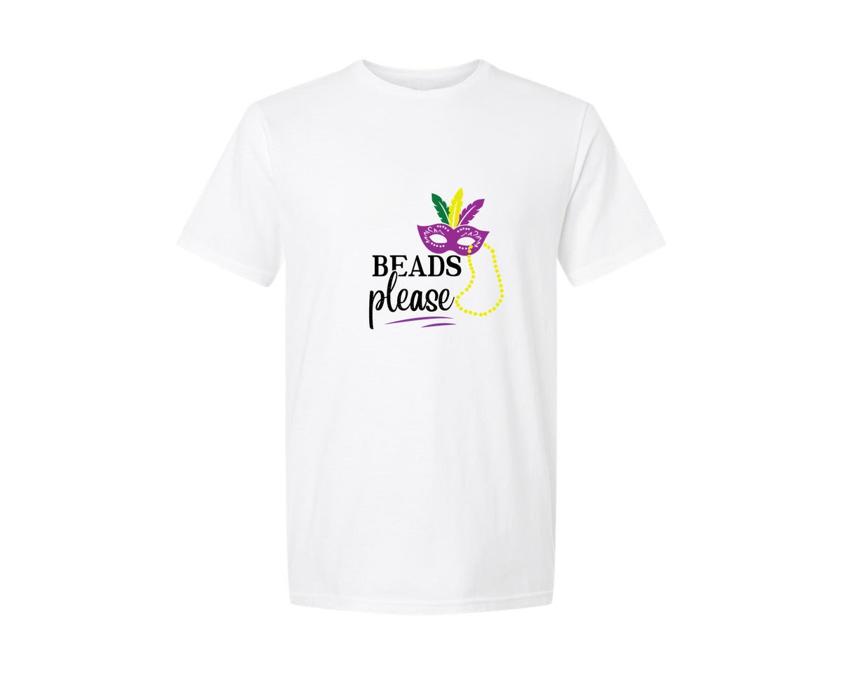 brand:Generic|color:White|Mardi Gras Beads Please Graphic T-Shirt