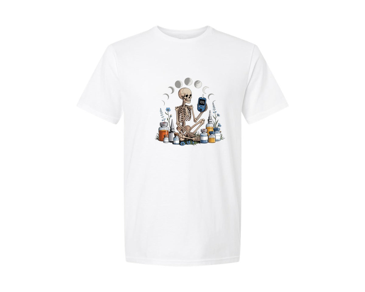 brand:Generic|color:White|Skeleton Diabetes Awareness Graphic T-Shirt
