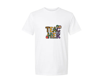 brand:Generic|color:White|Mardi Gras Teache Graphic T-Shirt