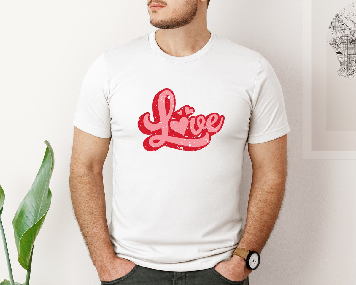 brand:Bella Canvas|color:White|Retro Love Valentine Valentine Love Graphic T-Shirt