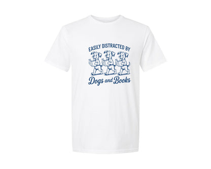 brand:Generic|color:White|Easily Distracted By Dogs And Books 7 Graphic T-Shirt
