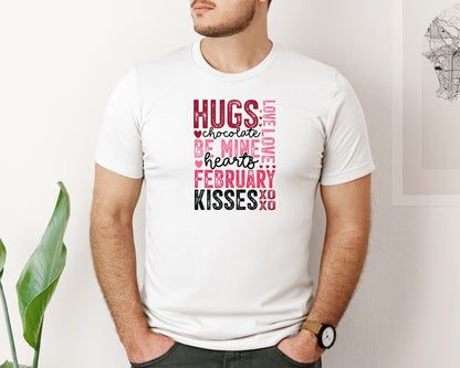 brand:Bella Canvas|color:White|Happy Valentines Day Kisses Xoxo Graphic T-Shirt