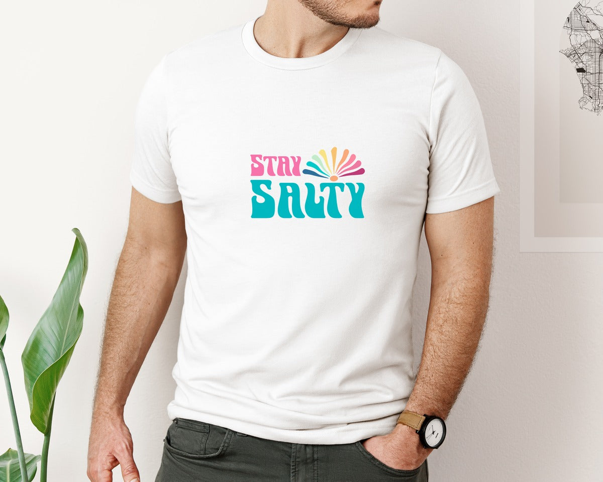 brand:Bella Canvas|color:White|Stay Salty Typography T Shirt Design Graphic T-Shirt