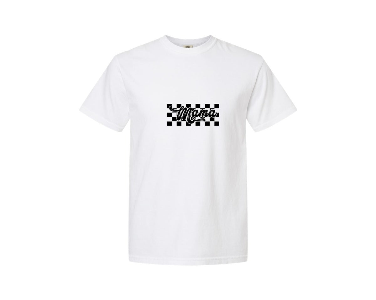brand:Comfort Colors|color:White|Retro Mama Checkered Bow Coquette B Graphic T-Shirt