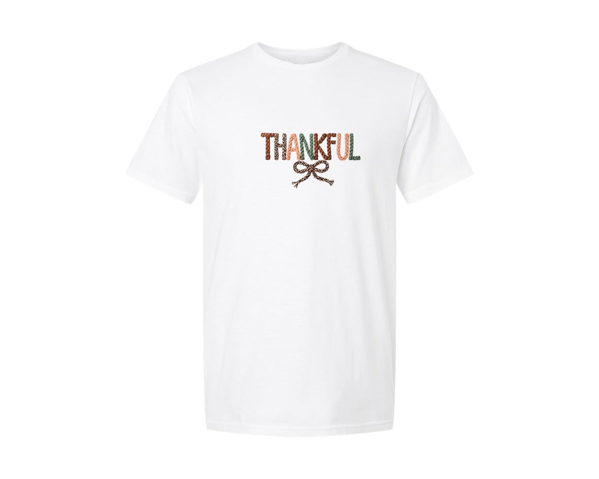 brand:Generic|color:White|Thanksgiving Leopard Coquette Thankful Graphic T-Shirt