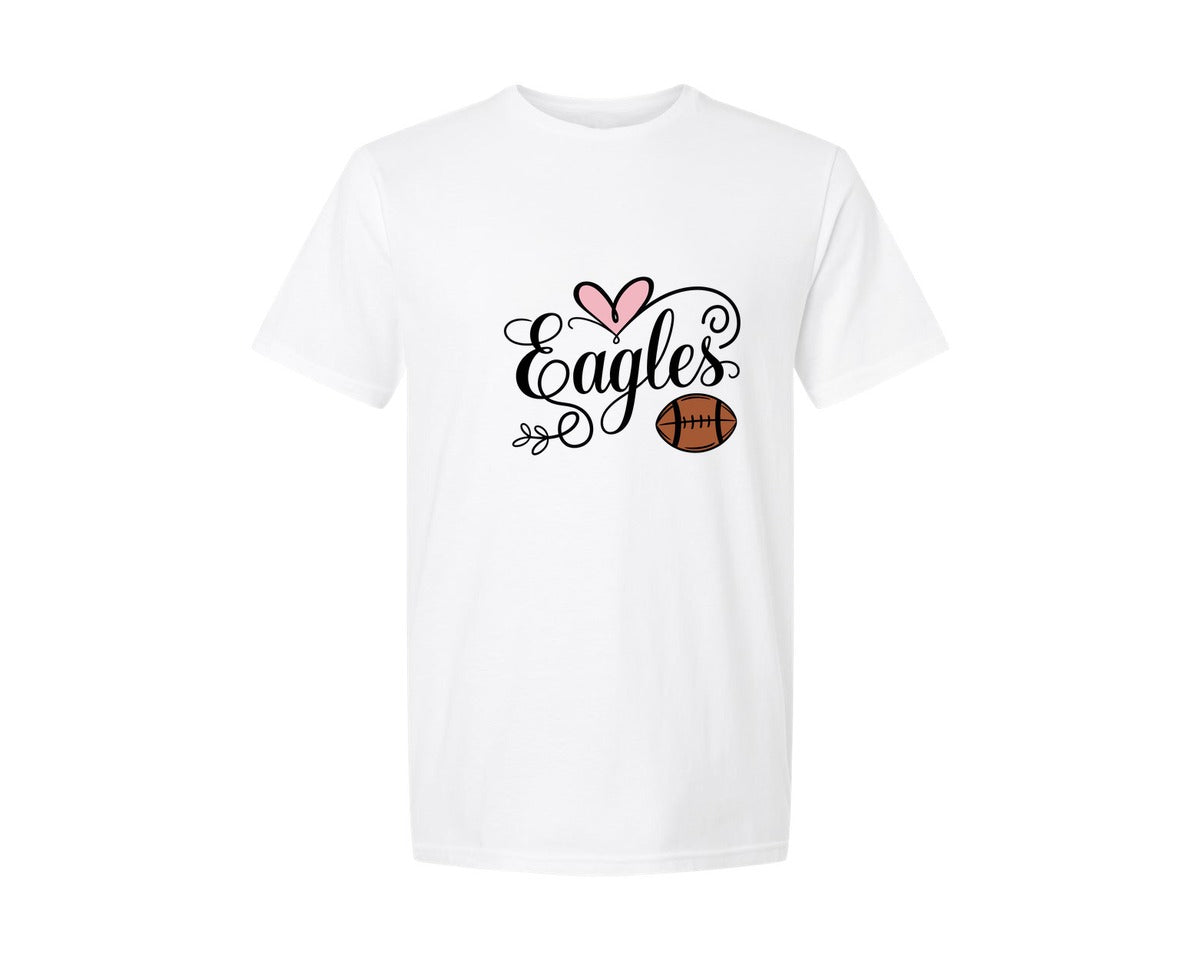 brand:Generic|color:White|Eagles Football Mascot Pink Heart Graphic T-Shirt