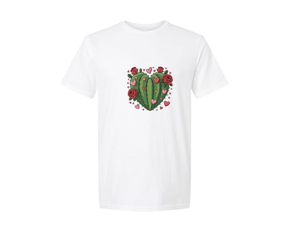 brand:Generic|color:White|Valentines Day Cactus Heart Graphic T-Shirt