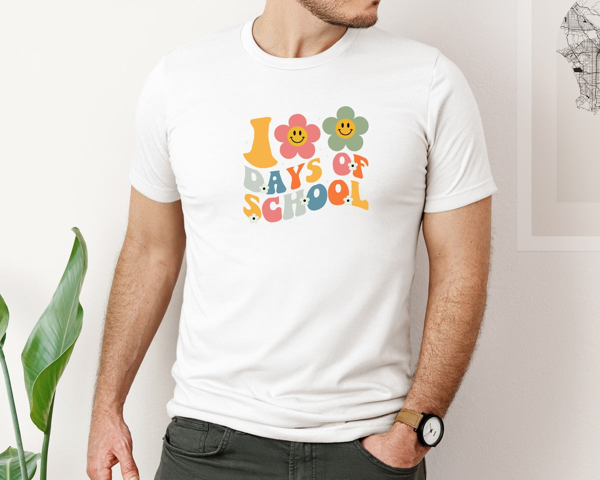 brand:Bella Canvas|color:White|100 Days Of School T Shirt 13 Graphic T-Shirt