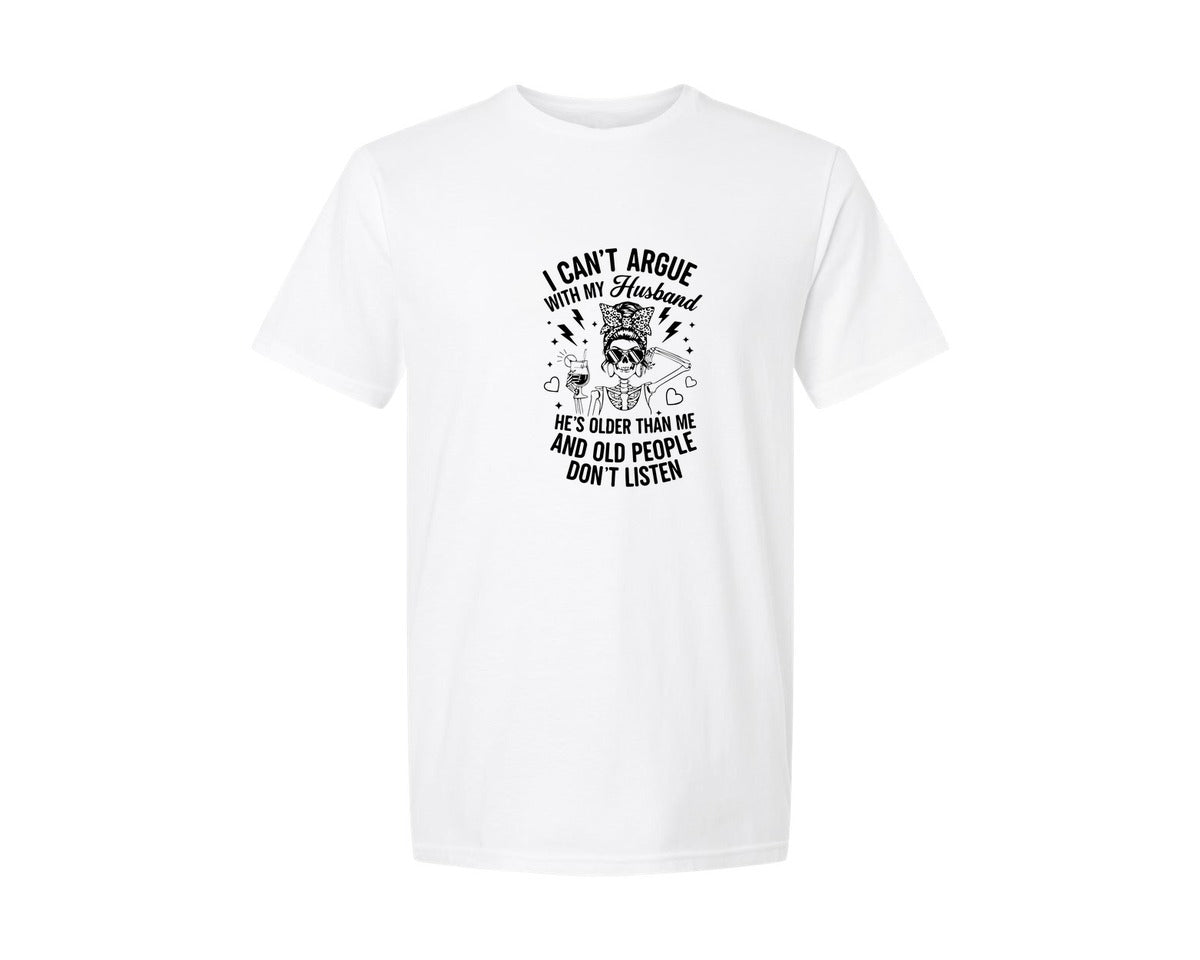 brand:Generic|color:White|I Cant Argue With My Husband Funny Wife Graphic T-Shirt