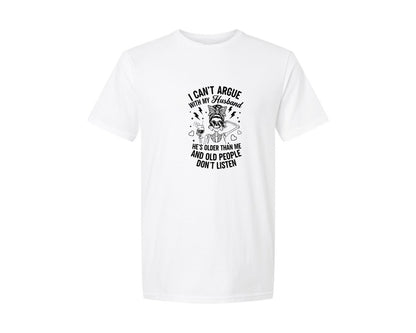 brand:Generic|color:White|I Cant Argue With My Husband Funny Wife Graphic T-Shirt