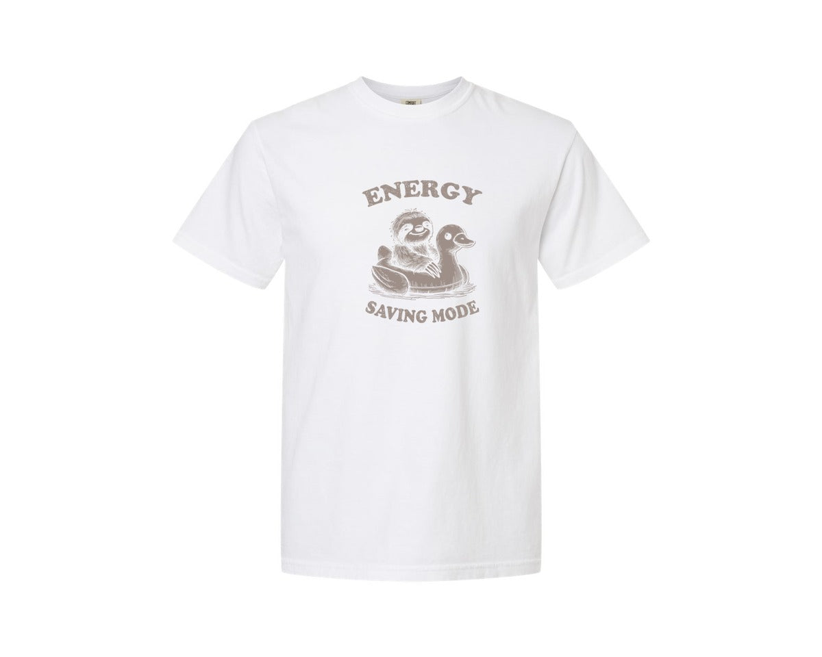 brand:Comfort Colors|color:White|Energy Saving Mode Sloth On Duck Float Graphic T-Shirt