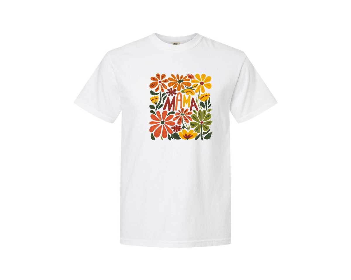 brand:Comfort Colors|color:White|Retro Floral Mama Boho Mothers Day 3 Graphic T-Shirt