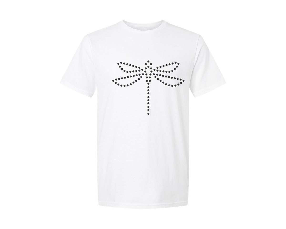 brand:Generic|color:White|Rhinestone Template Design Dragonfly Graphic T-Shirt