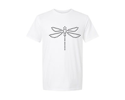 brand:Generic|color:White|Rhinestone Template Design Dragonfly Graphic T-Shirt