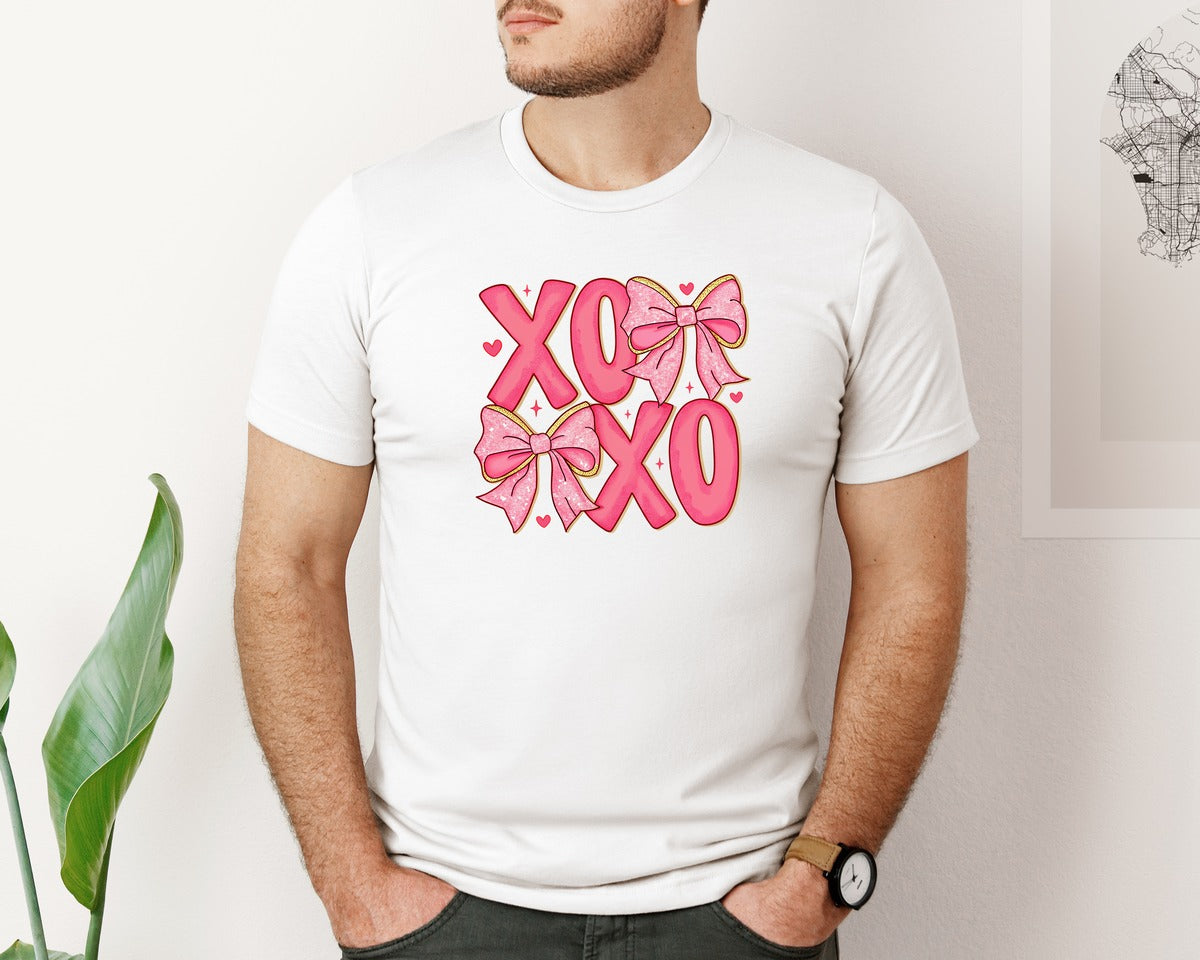 brand:Bella Canvas|color:White|Coquette Valentines Xoxo 3 Graphic T-Shirt