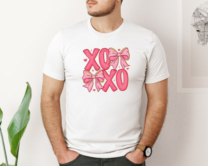 brand:Bella Canvas|color:White|Coquette Valentines Xoxo 3 Graphic T-Shirt