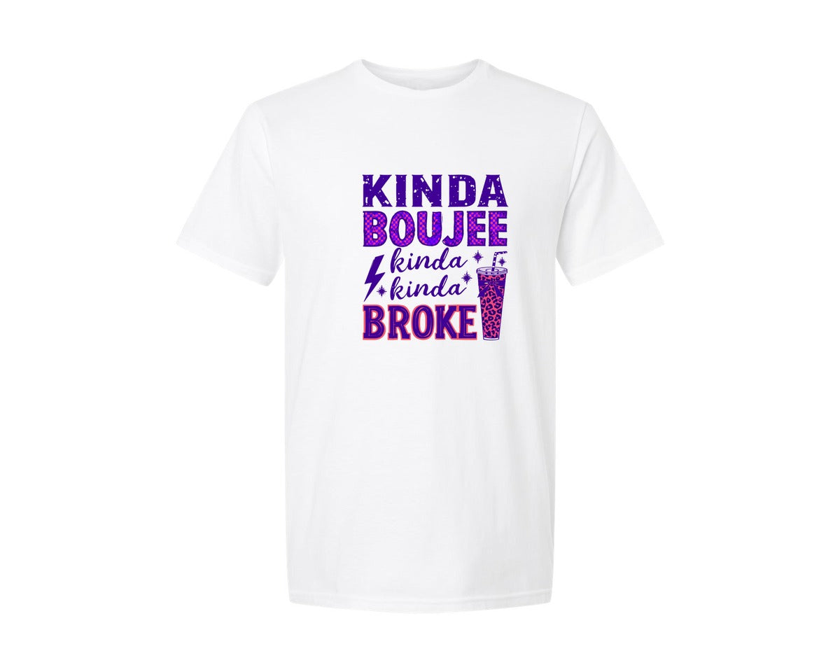 brand:Generic|color:White|Boujee Broke Kinda Boujee Kinda Bro Graphic T-Shirt