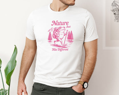 brand:Bella Canvas|color:White|Nature Just Hits Different Funny Frog Graphic T-Shirt