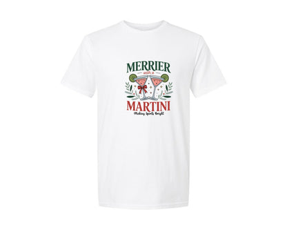 brand:Generic|color:White|Merrier With A Martini Christmas Graphic T-Shirt