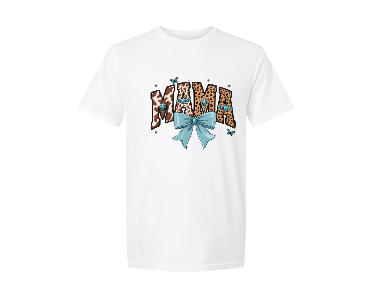 brand:Generic|color:White|Western Leopard Mama With Bow 7 Graphic T-Shirt