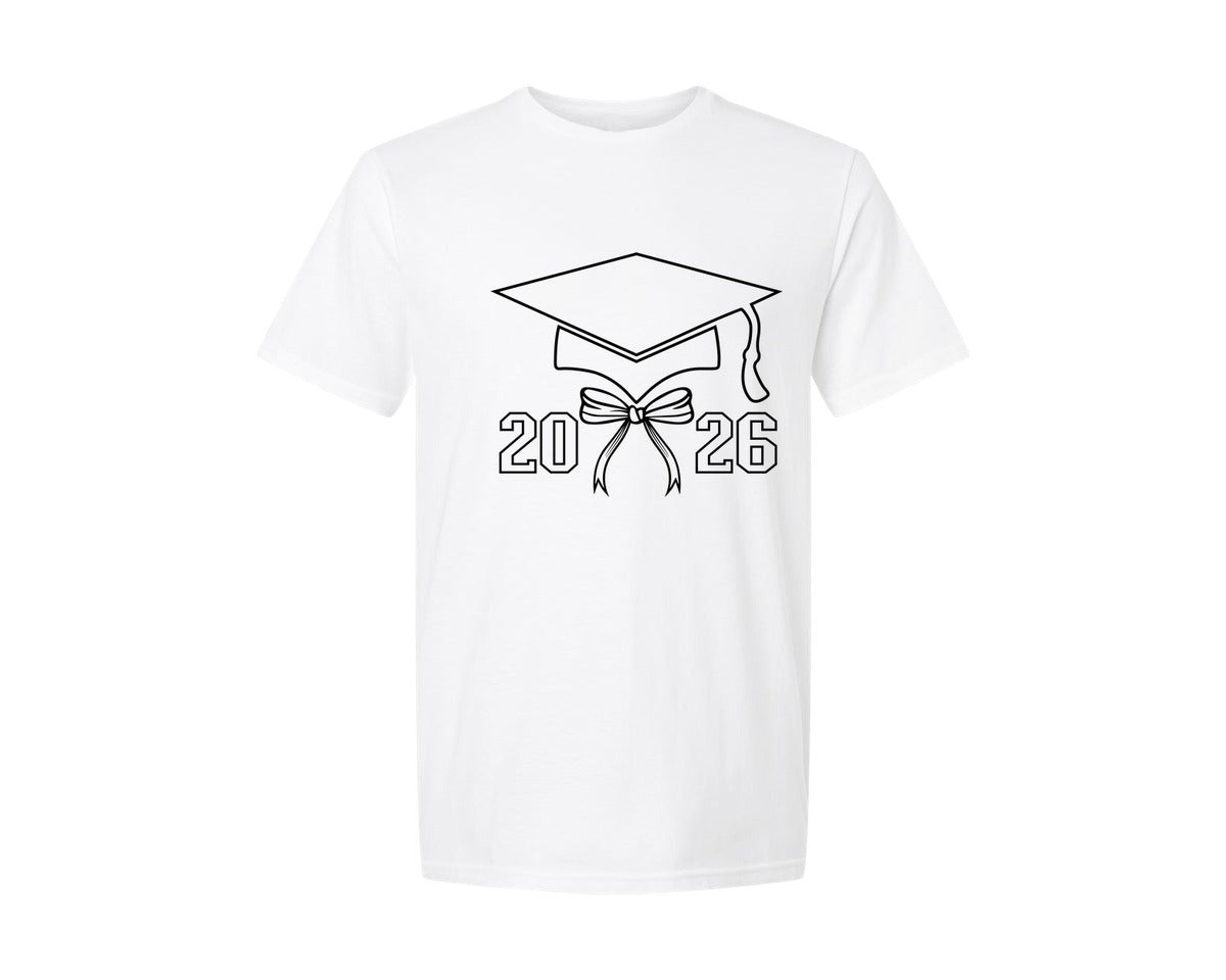 brand:Generic|color:White|Graduation Cap 2026 Grad Cap With Bow 2 Graphic T-Shirt