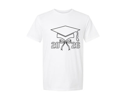 brand:Generic|color:White|Graduation Cap 2026 Grad Cap With Bow 2 Graphic T-Shirt